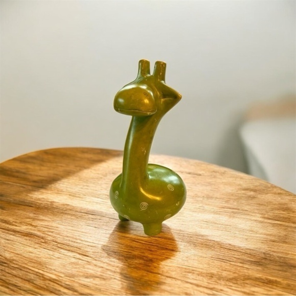 Hand Carved Soapstone Giraffe Made in Kenya. Lime green color